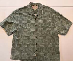 Jamaica Jaxx 100% Silk Camp Shirt, Pigment Dyed Sage Green Jacquard, Men's XL